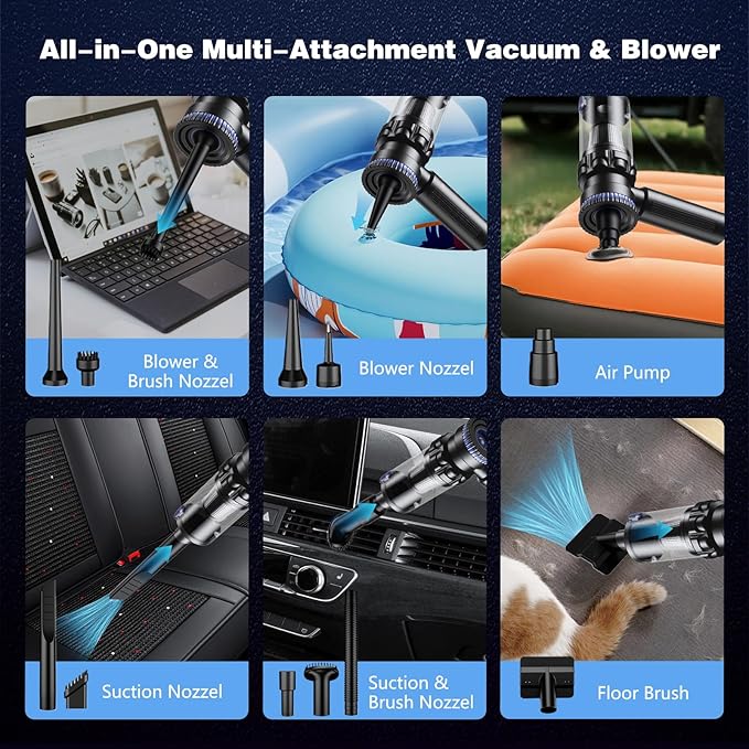 Car Vacuum Portable Cordless, 19000PA Suction Power [3 Suction Modes] & 6000mAh Battery [USB-C Charging Cable], 4-in-1 Wirele
