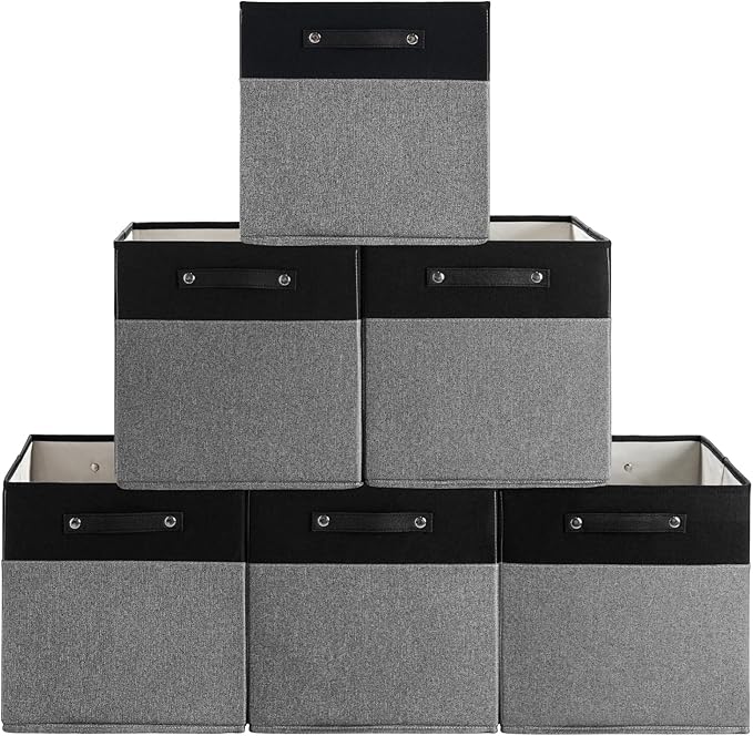 FinishingBo 13 x 13 Inch Fine Linen Storage Bins with Handles，Fabric Cube Boxs，Basket Organizers for Shelves for Home, Closet