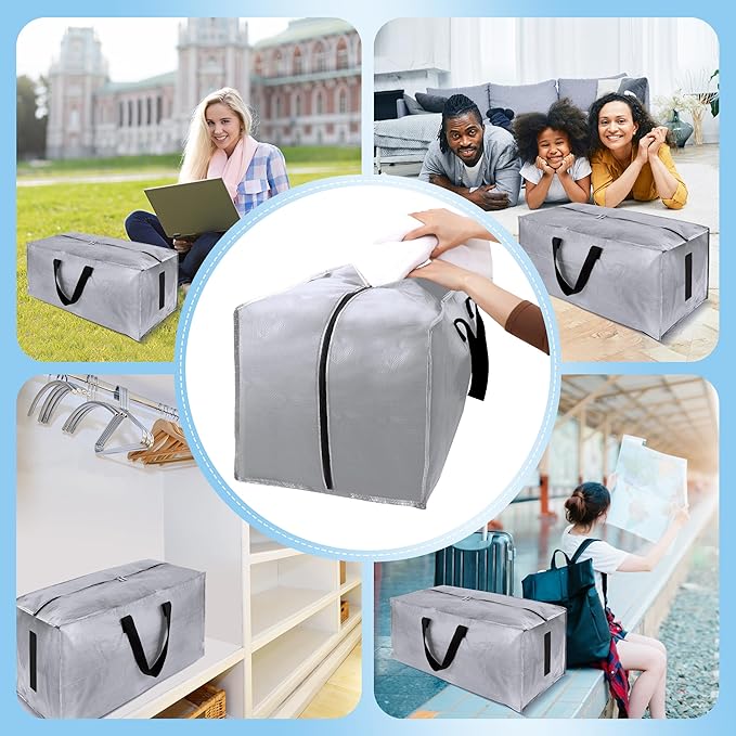 HOMESURE 4 Pack Large Strong Bags with Zippers & Carrying Handles - Water-Resistant - Heavy Duty Storage Tote for Space Savin