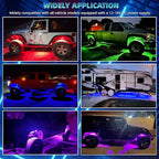 20 Pods RGB LED Rock Lights for Semi Trucks Offroad Pickup Trailer Sedan Boat, 12V Waterproof Dual Zone APP/RF Control Music Mode Brake Light Red Green Blue Underglow Neon Kit with Extension Wires