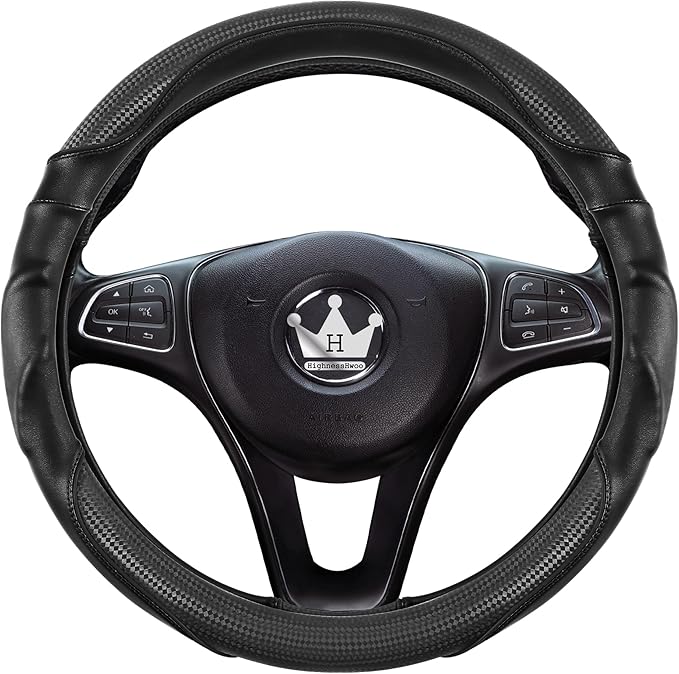 HighnessHwoo 3D Car Steering Wheel Cover Comfort Grip Massage Sporty Anti-Slip Carbon Fiber Faux Leather for F150, Trucks, Je
