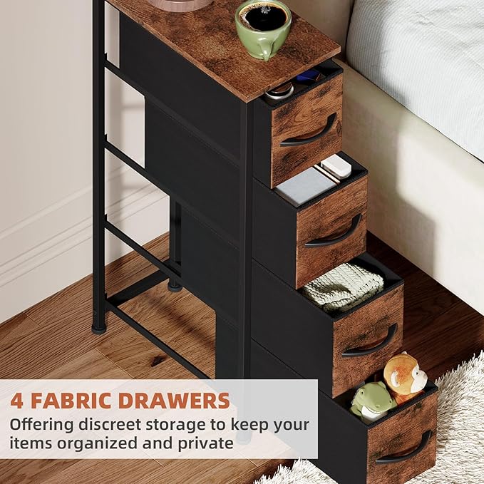 Somdot Narrow Dresser with 4 Drawers, Slim Storage Organizer Chest of Drawers with Removable Fabric Drawers for Small Spaces 