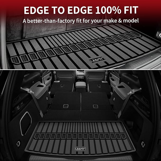 LASFIT Trunk Mat for Jeep Grand Cherokee L 2021-2025 2026 6 Seaters and 7 Seaters All Weather TPE Custom Fit Cargo Mat Trunk Liner Cargo Liner, Black