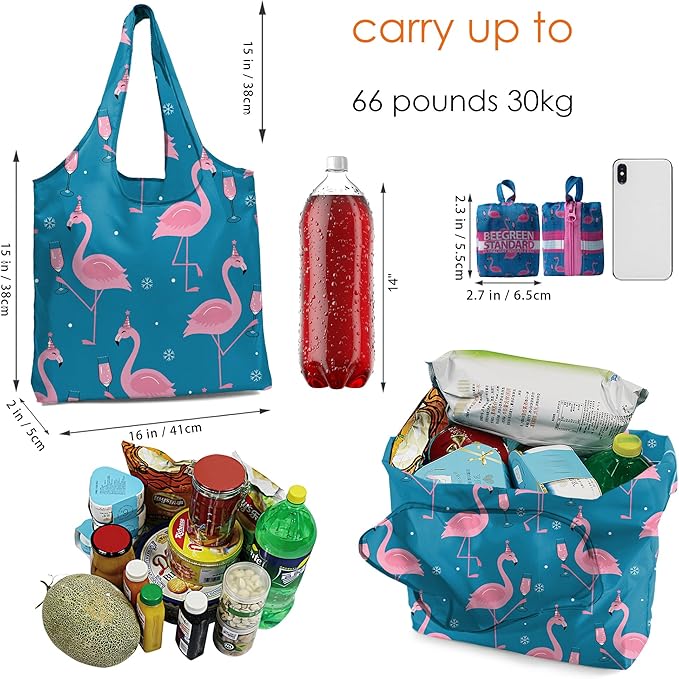 BeeGreen Reusable Grocery Shopping Bag -Travel Tote Bag - Foldable Compact Sturdy Bags