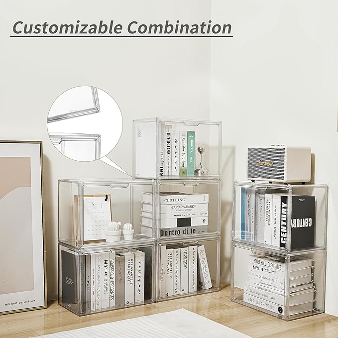 LXLXXL Cube Storage Organizer Acrylic Book Case Display Case Box Stackable Book Storage Containers With Magnetic Door Clear P