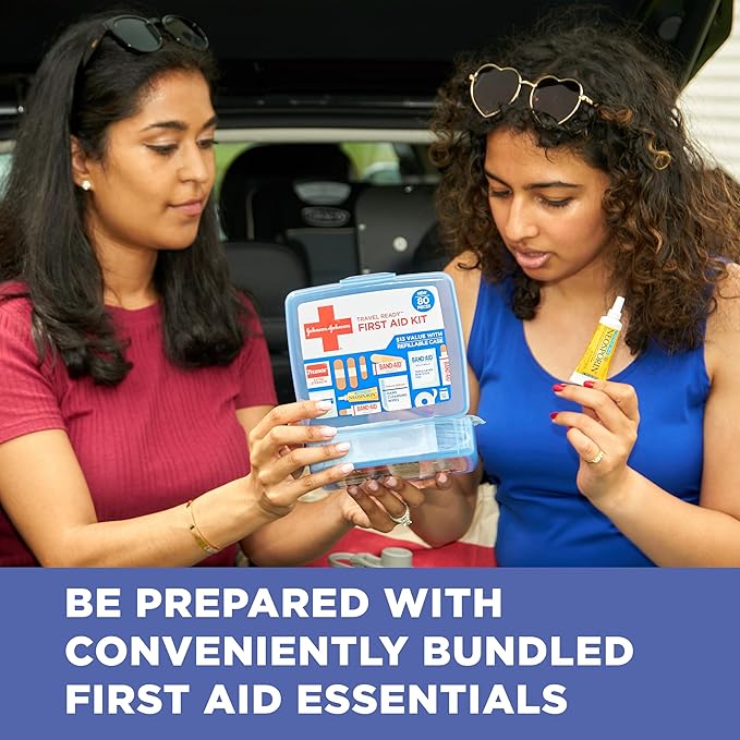 BAND-AID Brand Travel Ready Portable Emergency First Aid Kit for Minor Wound Care, Perfect for Home, Car, Travel, Camping Ess