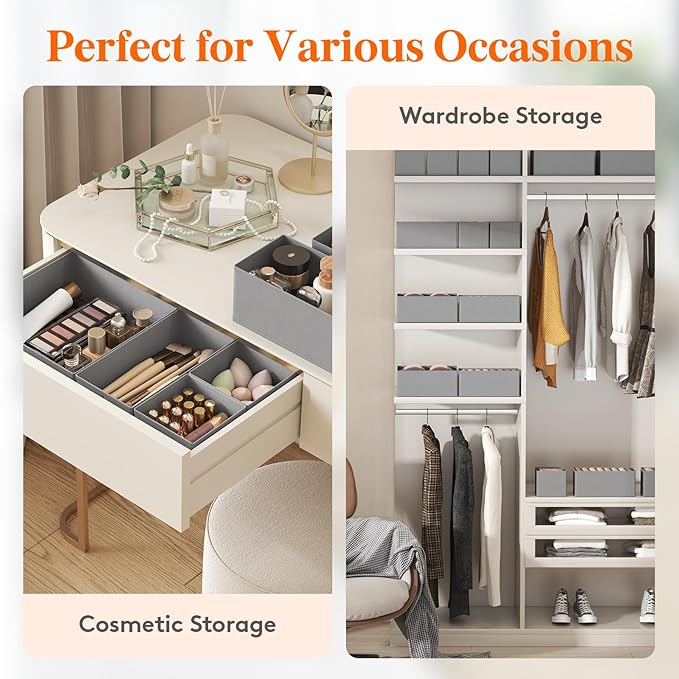 Lifewit Drawer Organizer Clothes for Closet 24 Pack, 3 Sizes Underwear Wardrobe Drawer Dividers, Fabric Foldable Dresser Stor