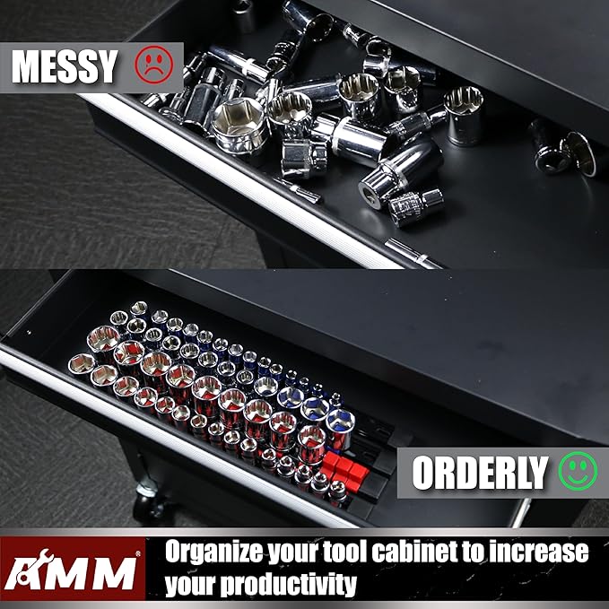 AMM 9-Piece Socket Organizer, 1/2 inch, 3/8 inch and 1/4 inch Drive ABS Tools-Socket Holder,Heavy Duty Socket Racks, Premium 