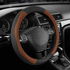 Road Comforts Leather Steering Wheel Cover with Decorative Trim and Piping, Anti-Slip Breathable Design, Fits 14.5–15 Inch Ro