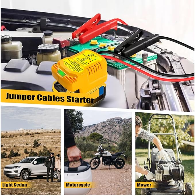 Car Jump Starter Adapter for Dewalt 20V/60V Li-ion Battery,Automotive Battery Booster with 12V Jumper Cable Clamps,Emergency
