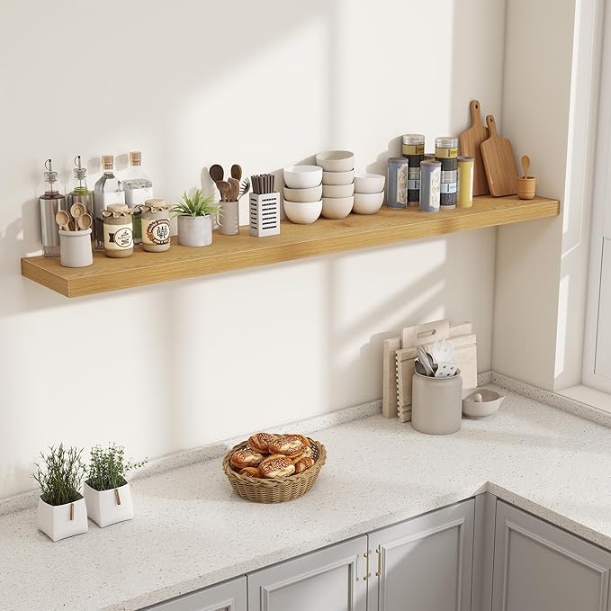 Fun Memories 72 Inch Fireplace Mantel Shelf, 10 Inch Deep Shelves for Display & Wall Storage, Rustic Wood Wall Shelf, Extra L