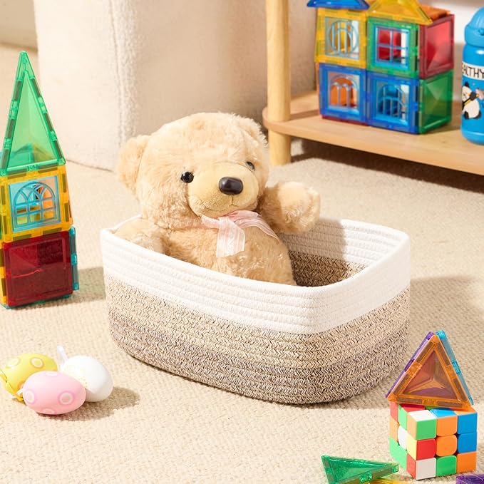 MiniArk Small Storage Baskets for Organizing | Closet Organizer Bins | Shelf Toy Basket | Woven Rope Baskets | Cube Decorativ