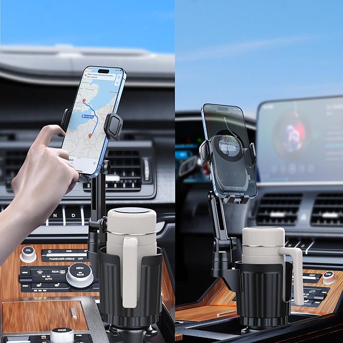 Cup Holder Phone Mount, 2 in 1 Universal Cup Holder Expander with Long Arm 360°Rotation Cup Phone Holder for Car Fits All 4-7