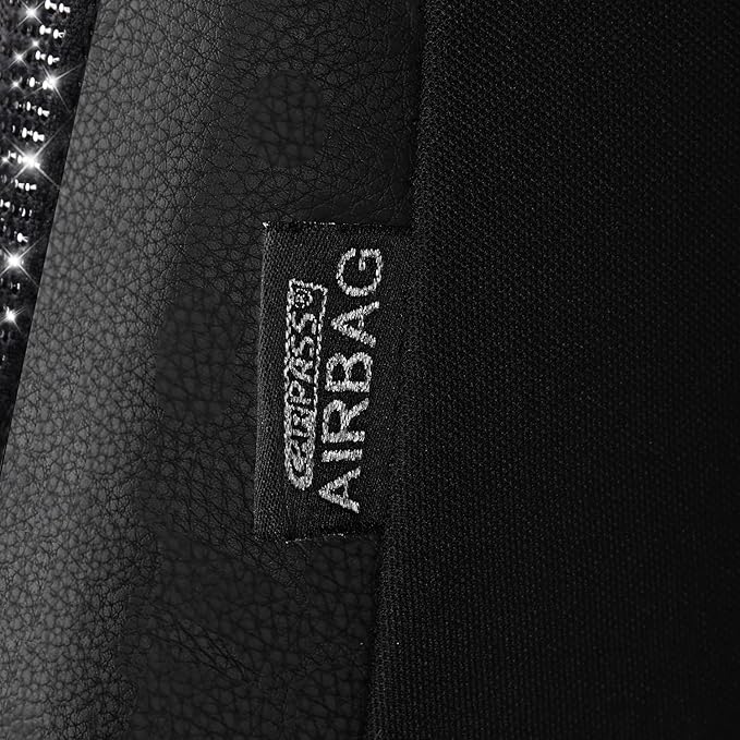 CAR PASS Memory Foam Mesh Bling Diamond Car Seat Cover 2 Front Seats Breathable Soft Sponge Universal Shining Glitter Sparkly Crystal Fit Armrest Automotive Truck SUV Cute Women Girl, Black Rhinestone
