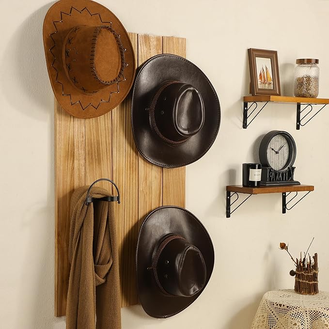 Taozun 4pcs Cowboy Hat Rack for Wall, Hat Holders for Storage and Display, Drilling Metal Cowboy Hat Hanger