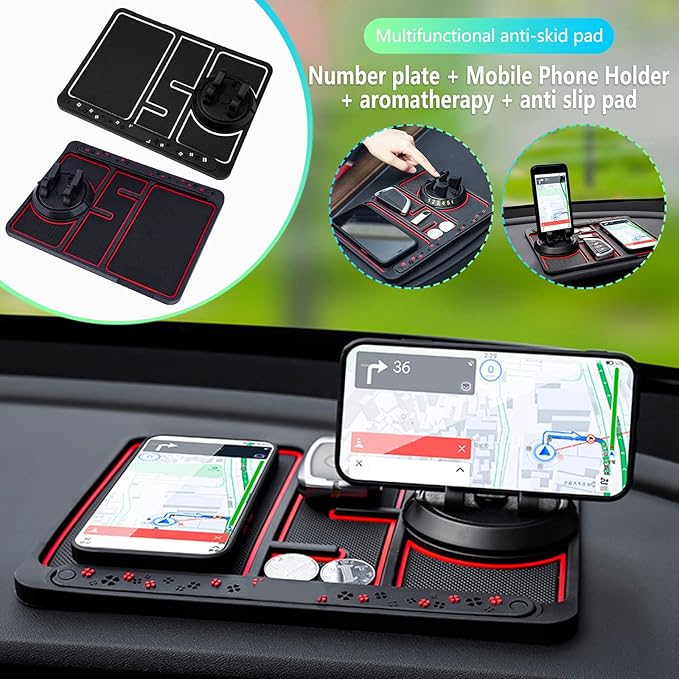 Non-slip Phone Pad for 4-in-1 Car, 2023 New Cool Glow in the Dark Car Dashboard Phone Mat with Temporary Car Parking Card Num