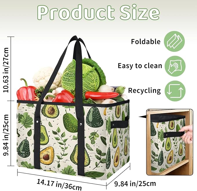 Reusable Grocery Bag, Foldable Large Shopping Tote Bag for Groceries Kitchen Picnic Car Trunk