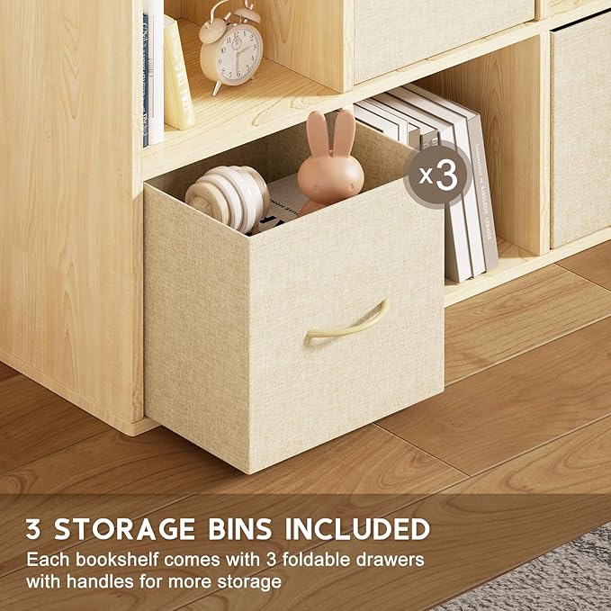 EXPERLAM 6 Cube Storage Organizer - Solid Wood Bookshelf with 3 Storage Bins, Cube Shelf with 2 Removable Back Panels, Vertic