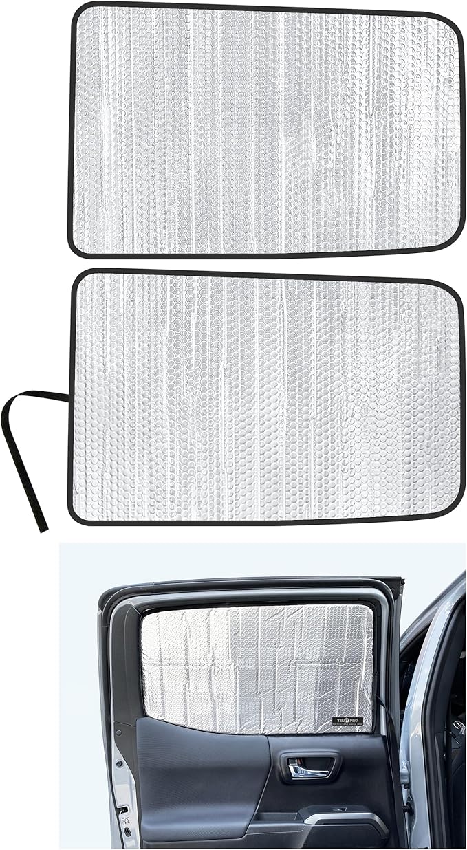 YelloPro Side Window Rear Seat 2nd Row Sunshade for 2016 2017 2018 2019 2020 2021 2022 2023 Toyota Tacoma - Double Cab - 4Dr 4 Door Pickup, UV Sun Protection (2pcs)
