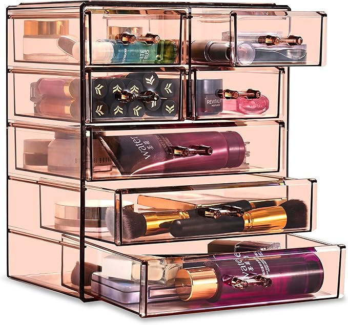 Sorbus Acrylic Makeup Organizer Set, 6-Drawer Vanity & Countertop Cosmetic Storage with Small & Wide Drawers, Bronze Glow Mak