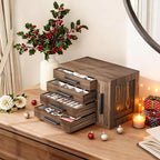 HOOBRO Jewelry Box for Women, Wooden Jewelry Organizer with Transparent Window, 4-Layer Jewelry Organizer Box, Jewelry Holder