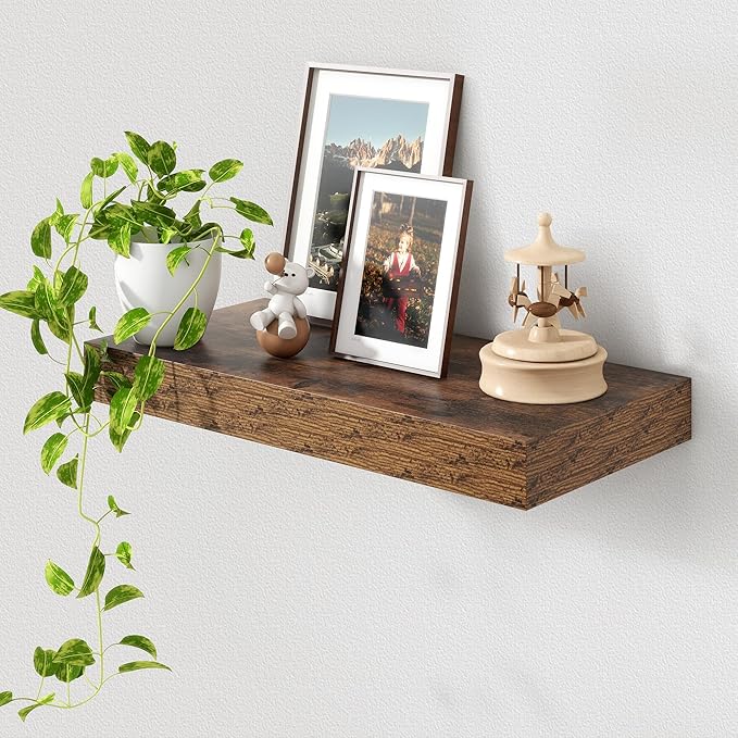 12 Inch Deep Floating Shelves | 24 Inch Brown Floating Shelves | 24" W x 12" D Rustic Wood Shelves for Wall | Deep Shelves fo