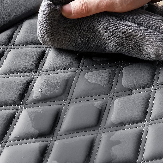 Huidasource Gray Back Seat Cover, Rear Split Bench Leather Rear Seat Cover, Adjustable Back Seat Car Cover with Non-Slip, Uni