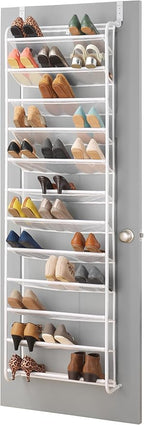 Whitmor 36 Pair Over The Door Shoe Organizer, 12 Tier Hanging Shoe Organizer, Heavy Duty Metal & Mesh Shoe Holder, Hanging Sh