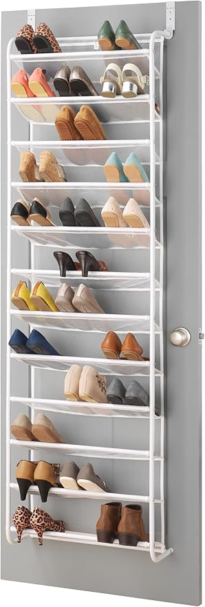 Whitmor 36 Pair Over The Door Shoe Organizer, 12 Tier Hanging Shoe Organizer, Heavy Duty Metal & Mesh Shoe Holder, Hanging Sh