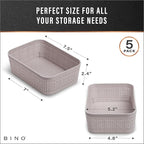 BINO | Woven Plastic Basket | XS (Natural Grey), 5-Pack | THE JUTE COLLECTION | Home Organization, Space - Saving Storage, St