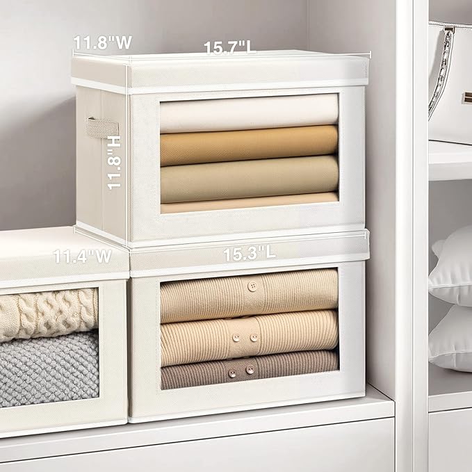 Homsorout Storage Bins with Lids, 3 Pack Large Storage Cubes with Window, Closet Bins with Lids & Handles, Fabric Box for Org
