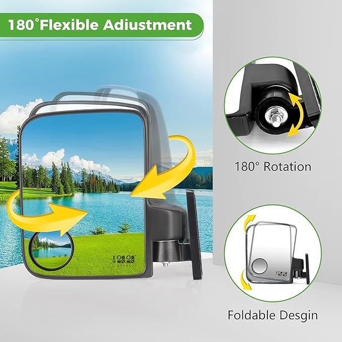 10L0L Golf Cart Mirror, Extra Large Side Rear View Universal for Yamaha, Club Car, EZGO, Folding Adjustable 180 Degree