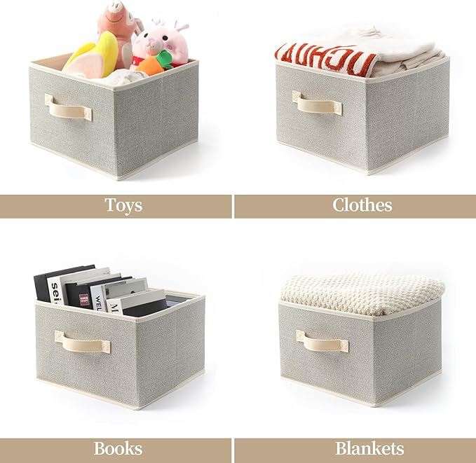 Storage Baskets, 11-Inch Woven Fabric Bins, Storage Cubes with Reinforced Handles, Organizer Bins for Closet Shelves, Foldabl