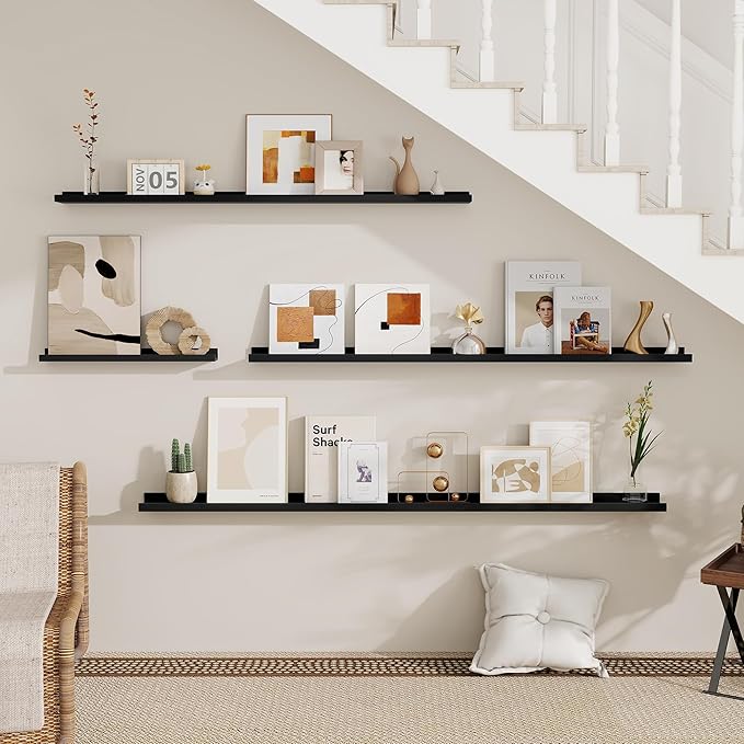 Fun Memories Picture Ledge Shelf - 32 Inches Floating Shelves Set of 4 - Floating Shelves with Lip for Storage - Wood Bookshe
