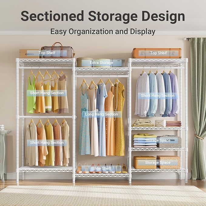 VIPEK V5 Plus Portable Closet Wardrobe Heavy Duty Clothes Rack, Large Free Standing Closet Rack for Hanging Clothes, 85.4" L 