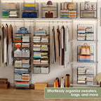 Hanging Closet Organizer and Storage - 8 Tier Closet Hanging Organizer Shelves, Metal & Foldable Hanging Storage Organizer Ba