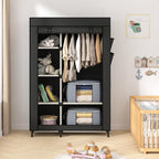 Calmootey Portable Closet, Wardrobe with 6 Shelves and Hanging Rod, Storage Organizer for Bedroom, Non-Woven Fabric Cover wit