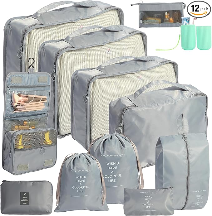 12PCS Packing Cubes for Suitcases, Travel Luggage Organizer Bags, Packing Cubes Luggage Packing Organizers for Travel Accesso