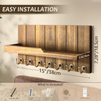 Rebee Vision Acacia Wood Key Holder Wall Mount for Home Decor - Key Holder for Wall with Floating Shelf for Hanging Coats & H