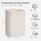 STORAGE MANIAC Large Laundry Hamper, 80L (21.1 Gal) Collapsible Laundry Basket with Bamboo Handles, Freestanding Waterproof C