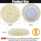 6 PCS Wool Buffing Polishing Pads - 8 Inch Natural Wool Cutting Pads with Hook and Loop Backing Compound & Polishing for Automotive Car Boats Glass Furniture Repair