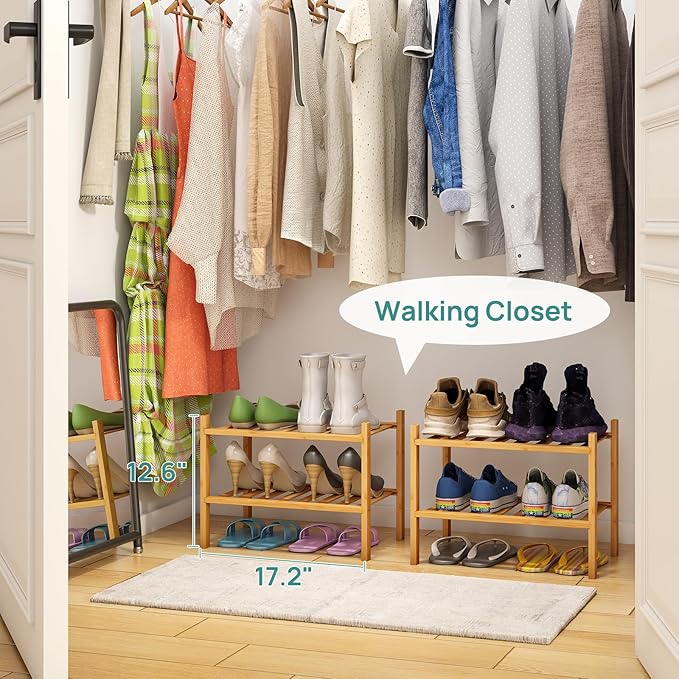 viewcare Small Shoe Rack, 2-Tier Shoe Rack for Entryway, Bamboo Wood Shoe Shelf for Closet & Hallway, Long 17.2IN | Beautiful