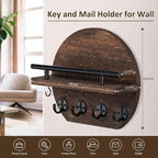 Nekon Key Holder for Wall - 9.8 Inch Apartment Wall Decor with Shelf and 8 Key Hooks, Circular Wood Key Hanger for Home Decor