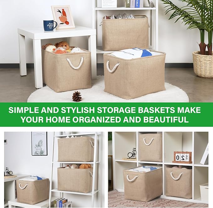 Bidtakay Fabric Storage Baskets for Shelves 3 Pack Large Storage Bins for Organizing Linen Collapsible Organizer for Closet-F