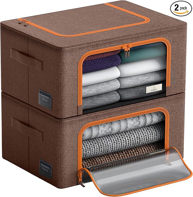 Sorbus® Storage Bins Boxes, Foldable Stackable Container Organizer Basket Set with Large Clear Window & Carry Handles, for Be