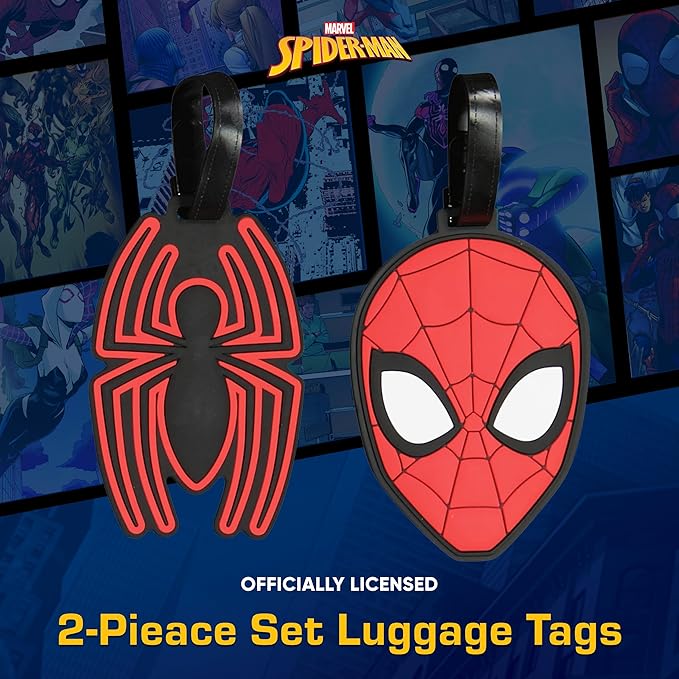 FUL Spider-Man 2-Piece Suitcase ID Tag Set with Adjustable Straps, Head, Multi, One Size