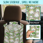 Car Garbage Bag Cute Cartoon Frogs Drawstring Car Trash Bag Hanging for Back Seat with Adjustable Buckle Canvas Vehicle Trash Can Easy-to-Install