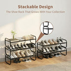 3 Tier Shoe Rack - Expandable Shoe Organizer for Closet, Adjustable Metal Shoe Shelf Storage, Stackable Long Shoe Stand Holde