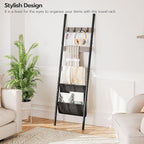 HOOBRO Blanket Ladder, 5 Tier Towel Rack, 17.3" L x 63" H, Wall-Leaning Blanket Rack for Living Room, Decorative Ladder with 