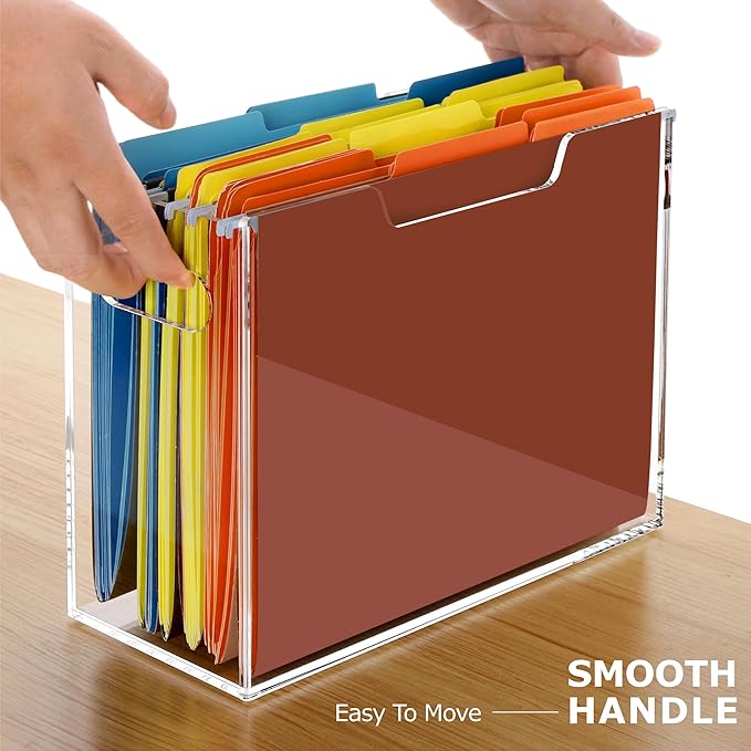 Clear File Box Hanging File Folder Organizer, Letter Size Portable Acrylic File Organizer Box with Handle, Filing Holder for 
